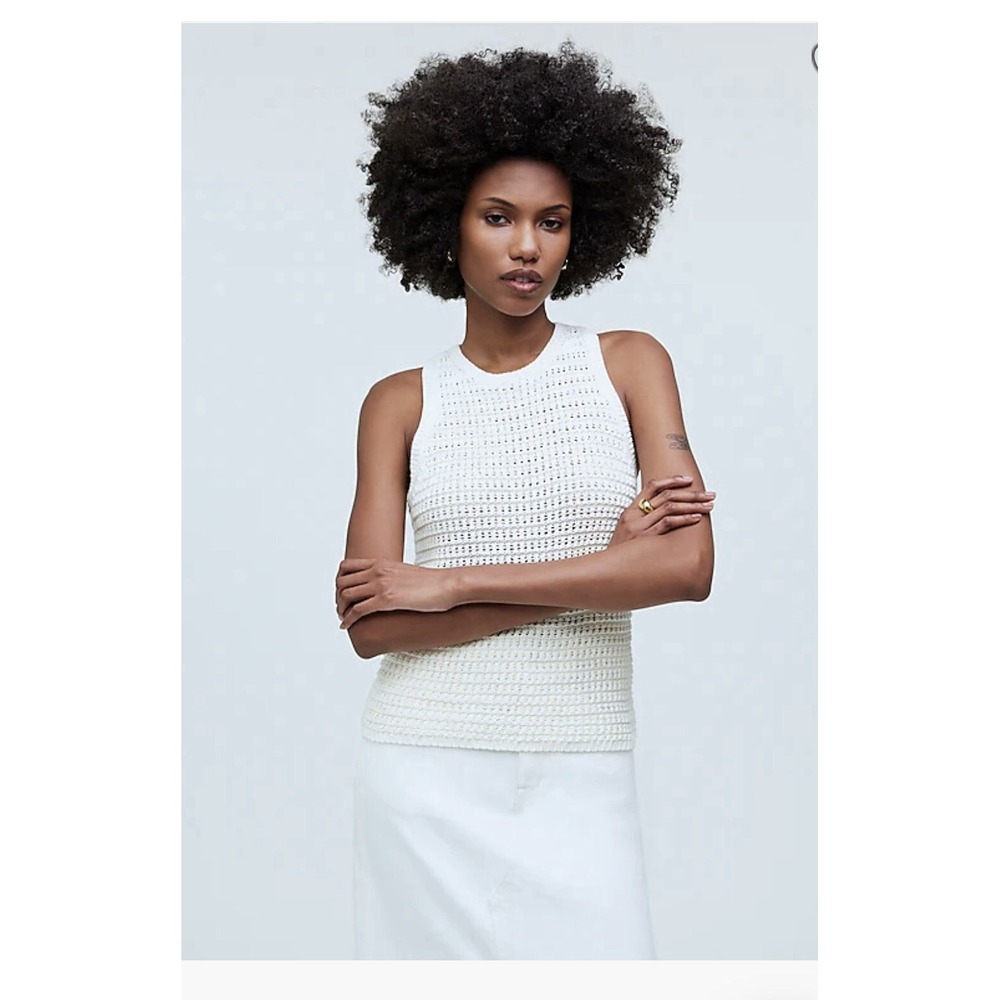 Madewell Crochet Tank Top Women's XS Knit Crewneck Sweater Boho Ivory Racerback